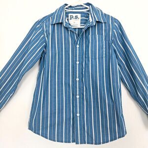 P.S. Aeropostale Boys Blue White Striped Button Down Shirt Size 12